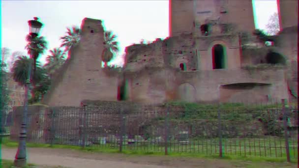 Glitch Effect Ruins Giardini Nicola Calipari Rome Italy Video Ultrahd — Stock Video