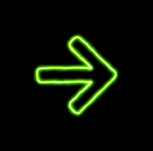 Green neon symbol arrow right — Stock Photo, Image