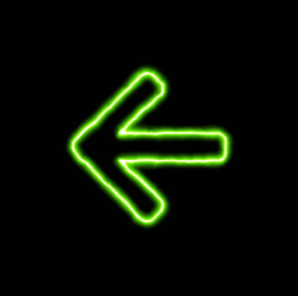 Green neon symbol arrow left — Stock Photo, Image