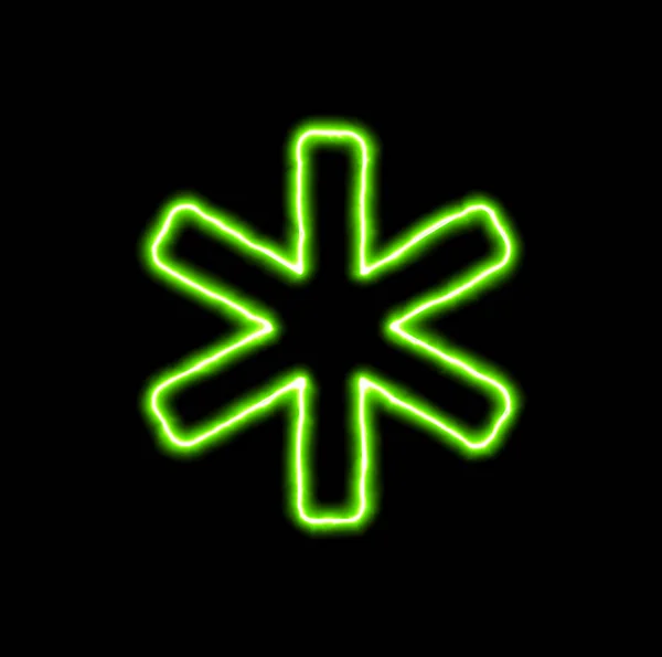 Grön neon symbol asterisk — Stockfoto