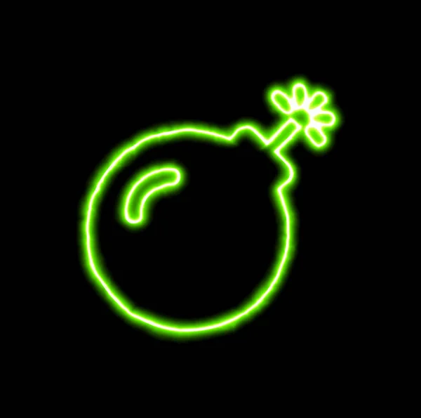 绿色霓虹灯符号炸弹 — 图库照片