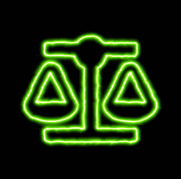 Escala de equilíbrio de símbolo de néon verde — Fotografia de Stock