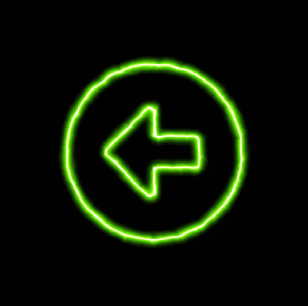 Зеленый неоновый символ стрелки слева — стоковое фото