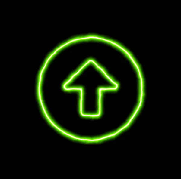 Yeşil neon sembolü ok daire kadar — Stok fotoğraf