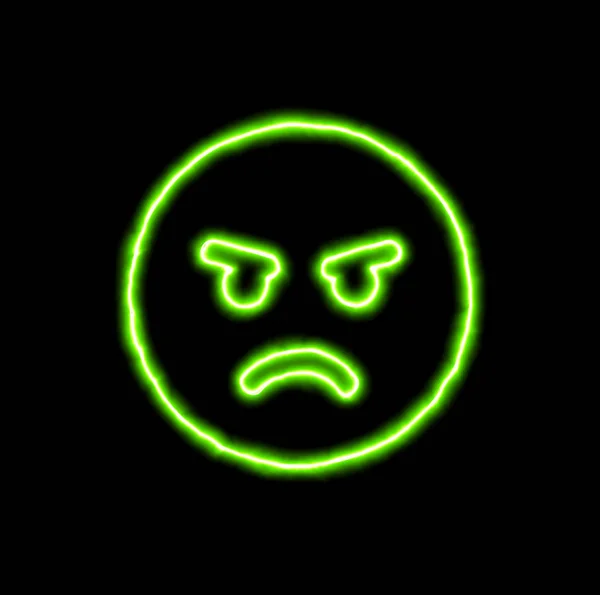 Groene neon symbool boos emotie — Stockfoto