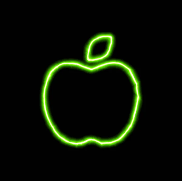 Green neon symbol apple — Stock Photo, Image