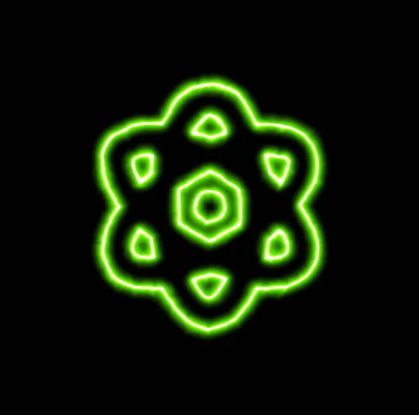 Зелений неоновий символ атом — стокове фото