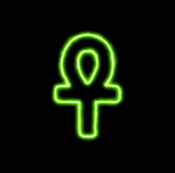 Grünes Neonsymbol ankh — Stockfoto