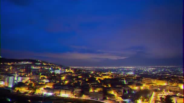 Efeito Falha Luzes Cidade Amanhecer Tivoli Itália Time Lapse Vídeo — Vídeo de Stock