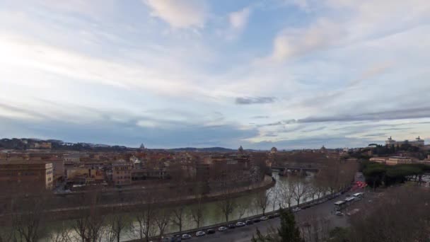 Effet Scintillant Vue Sur Tibre Ponte Palatino Coucher Soleil Rome — Video