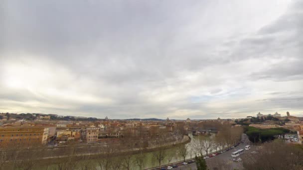 Aksaklık Etkisi Tiber Nehri Nin Manzarası Palatino Köprüsü Roma Italya — Stok video