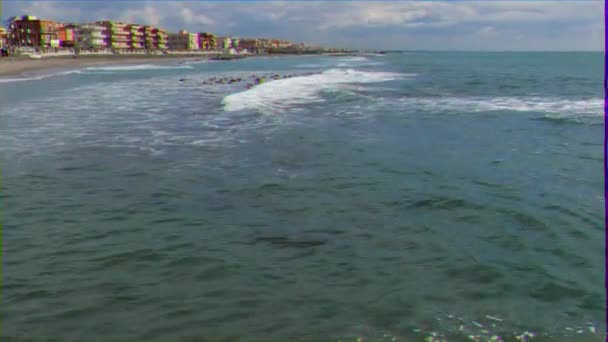 Glitch Effekt Der Strand Von Ostia Italien Video Ultrahd — Stockvideo
