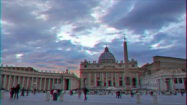 Efeito Falha Praça São Pedro Boa Noite Vaticano Roma Itália — Vídeo de Stock