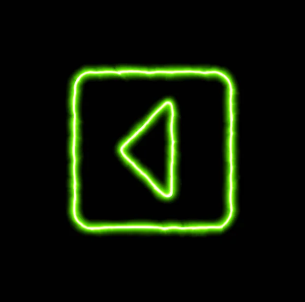 Groene neon symbool caret vierkante links — Stockfoto