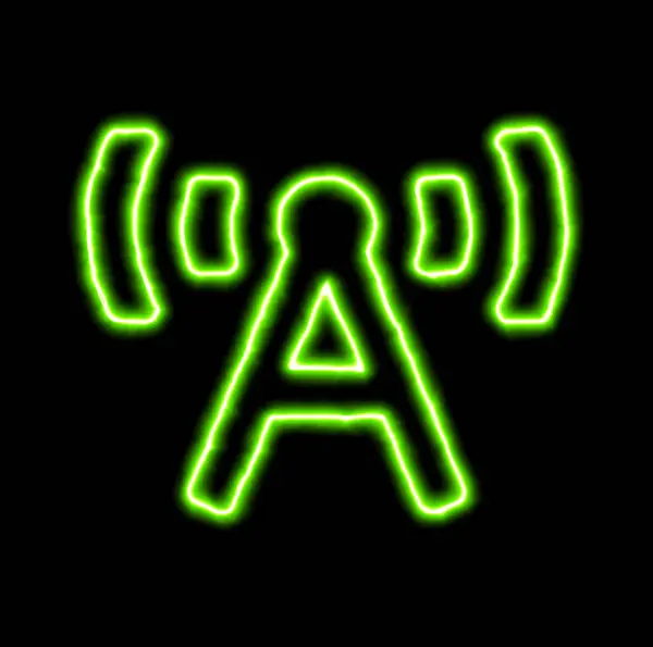 Green neon symbol broadcast tower — Stock Photo, Image