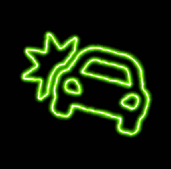 Зелений неоновий символ автокатастрофи — стокове фото