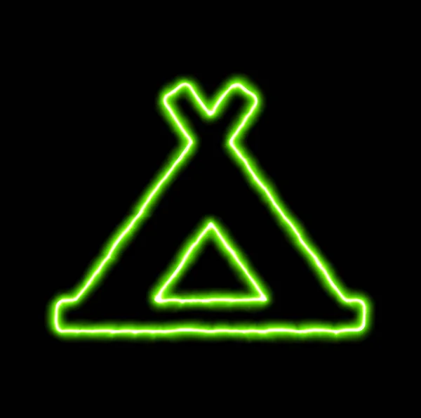 Grön neon symbol campground kyffe — Stockfoto