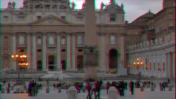 グリッチ効果 サンピエトロ広場今晩 バチカン ローマ イタリア 月26日 2015 有名な広場 それはキリスト教の主な寺院 サンピエトロ大聖堂を立っています — ストック動画