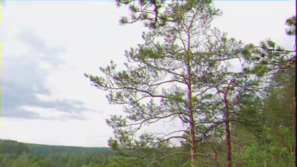 Glitch Effekt Floden Serga Utsikten Från Klipporna Ryssland Video Ultrahd — Stockvideo