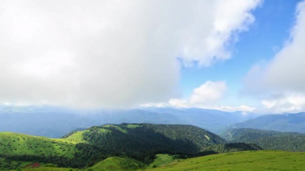 Glitch Effect Bergen Met Bos Wolken Tijdsverloop Sochi Rusland Video — Stockvideo