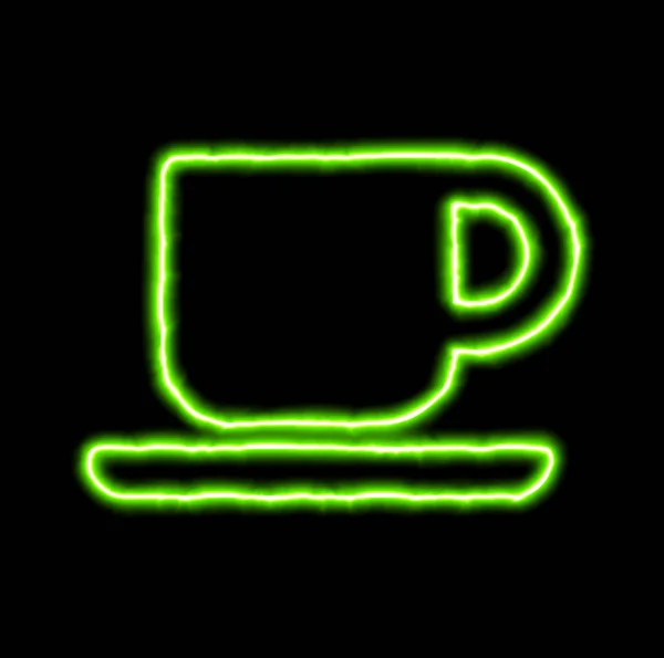 Grüne neon Symbol Tasse Kaffee — Stockfoto