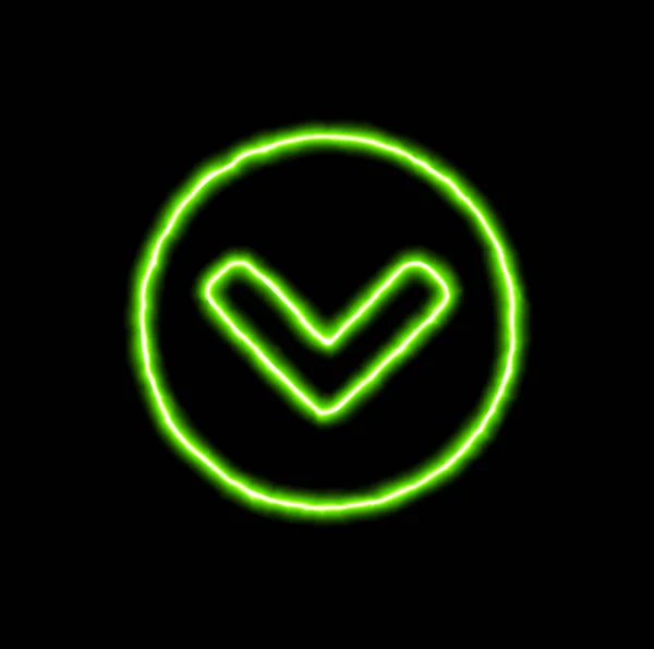 Green neon symbol chevron circle down — Stock Photo, Image