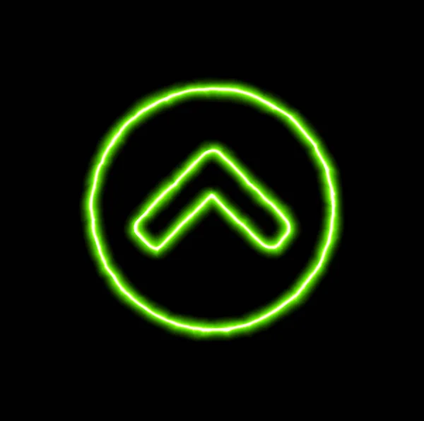 Símbolo verde néon chevron círculo para cima — Fotografia de Stock