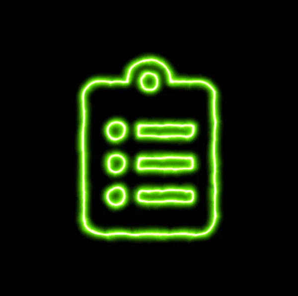 Groene neon symbool Klembord lijst — Stockfoto