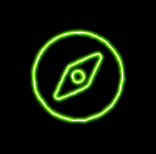Grön neonsymbol kompass — Stockfoto
