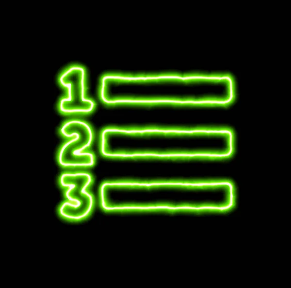 Lista de símbolos de néon verde ol — Fotografia de Stock
