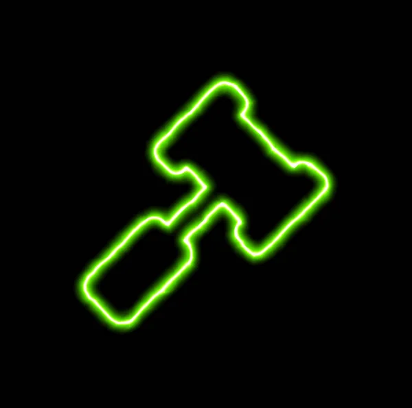 Neon zielony symbol młotek — Zdjęcie stockowe