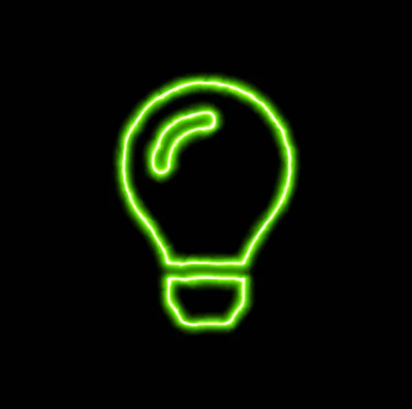 Verde neon simbolo lampadina — Foto Stock