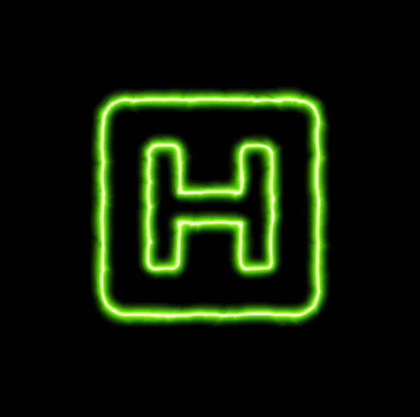 Groene neon symbool h vierkant — Stockfoto
