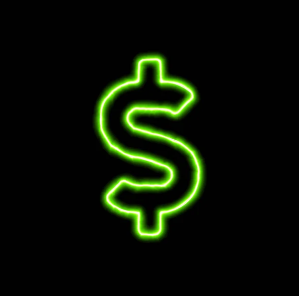 Yeşil neon sembolü dolar işareti — Stok fotoğraf