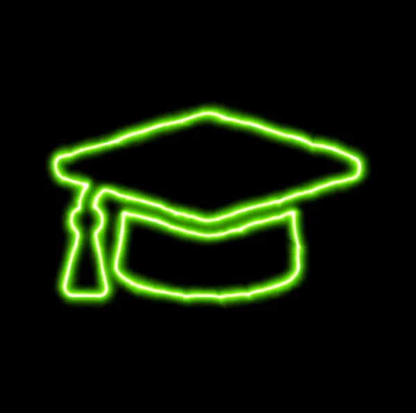 Grön neon symbol examen cap — Stockfoto