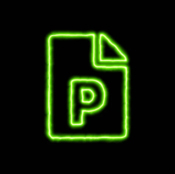 Green neon symbol file P — Stock Photo, Image