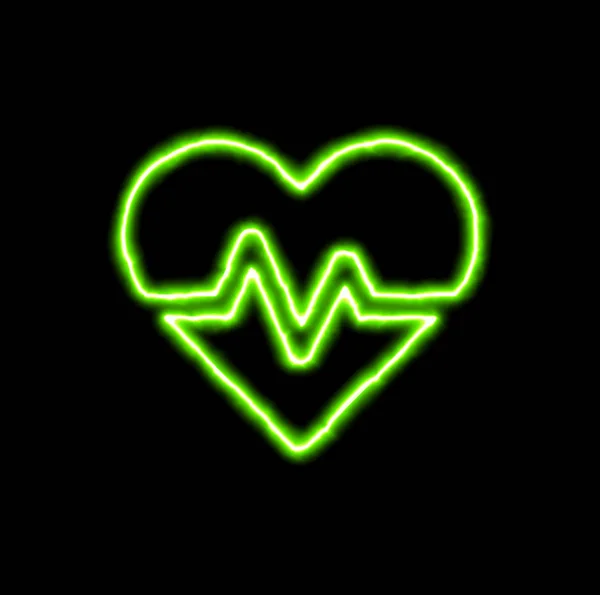 Verde neón símbolo latido del corazón —  Fotos de Stock