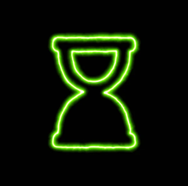 Grön neon symbol timglas slutet — Stockfoto