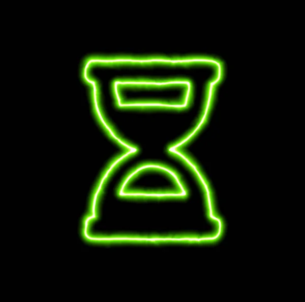 緑のネオン記号砂時計半分 — ストック写真