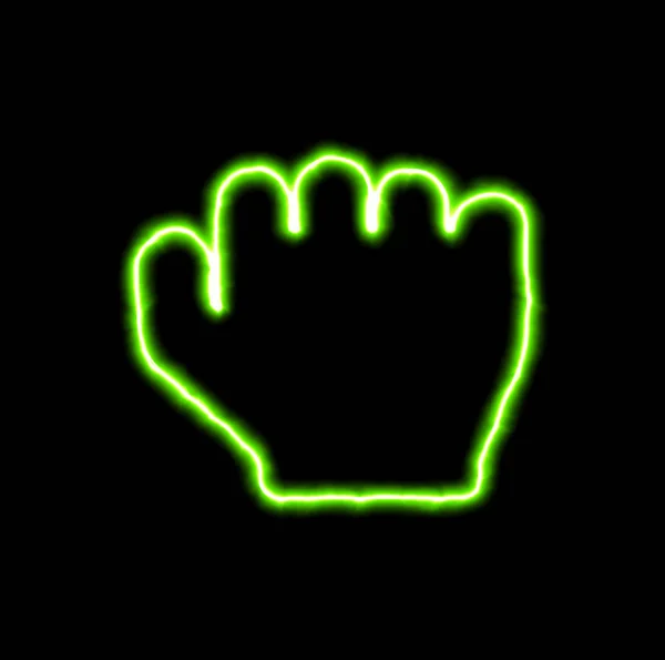 Grüne Leuchtschrift Handfaust — Stockfoto