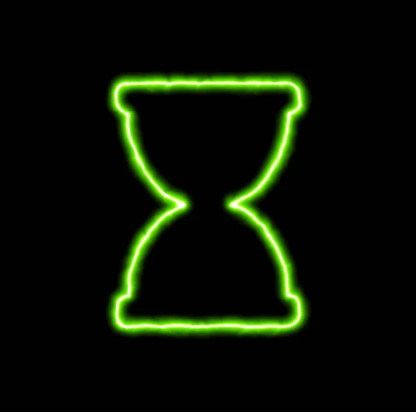 Grønt neonsymbol timeglass – stockfoto