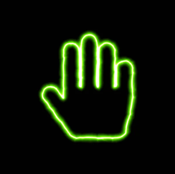 Grön neon symbol hand palm — Stockfoto