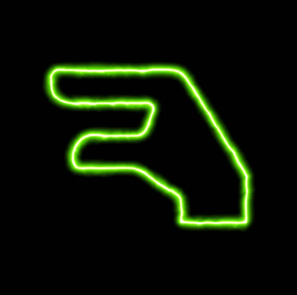 Zelené neon symbol ruky ještěrka — Stock fotografie