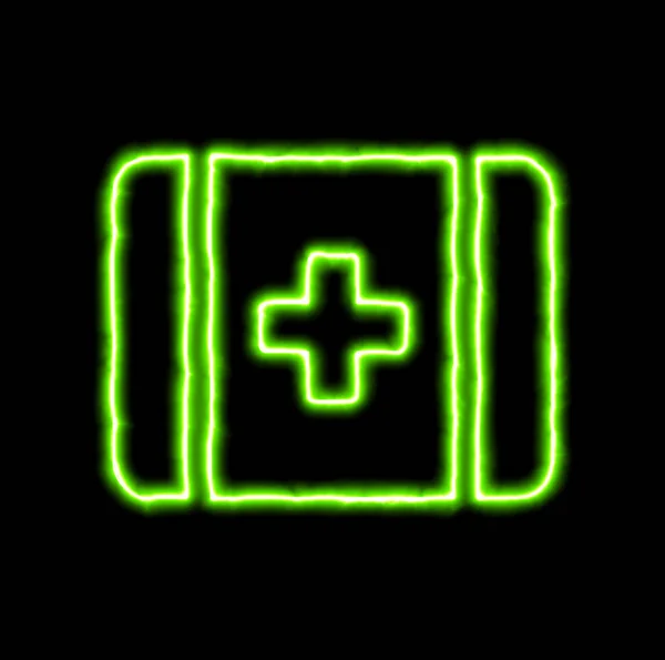 Ilk yardım yeşil Neon sembol — Stok fotoğraf