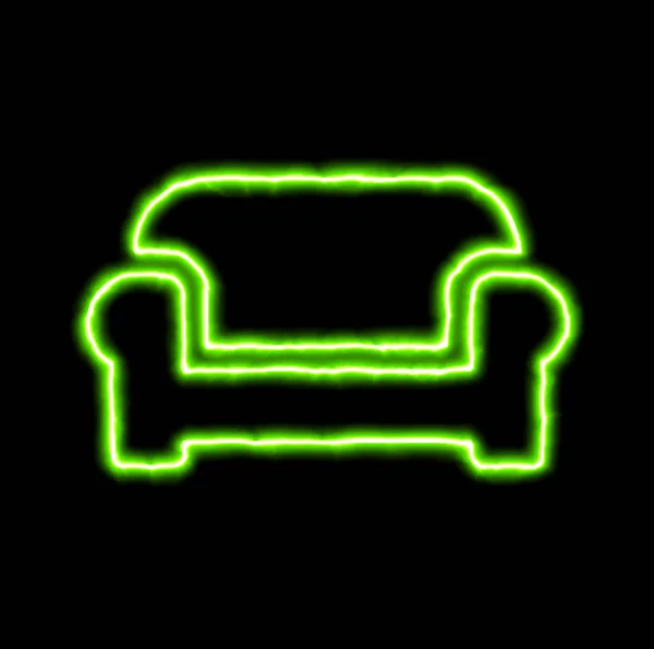 Зелений неоновий символ диван — стокове фото