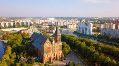 Kaliningrad Katedrali Kant ada üzerinde. Rusya, Kaliningrad, dron üzerinden 