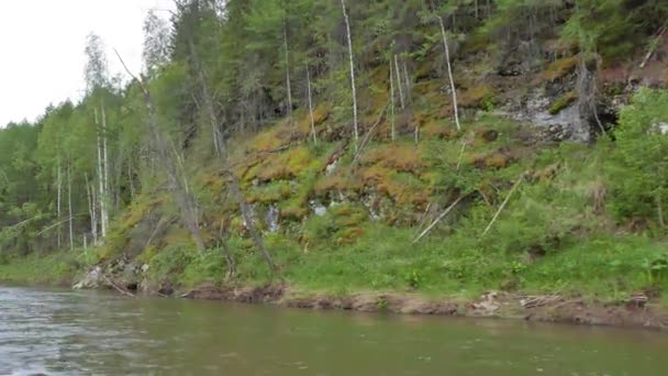 Glitch Effekt Klippor Med Mossa Flod Serga Urals Ryssland Video — Stockvideo