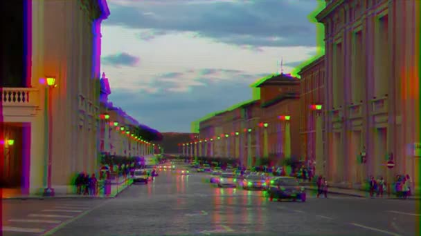 グリッチ効果 Conciliazione ナイトビアローマ イタリア 月26日 2015 ローマの最も重要な通りの一つ ボルゴに位置しています ビデオ Ultrahd — ストック動画
