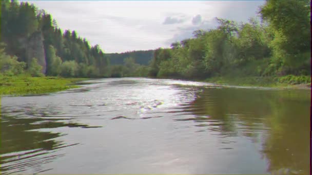 Glitch Effect Descent River Serga Russia Video Ultrahd — Stock Video