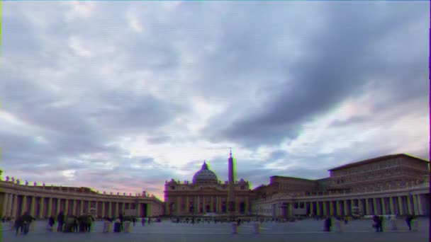 グリッチ効果 バシリカとサンピエトロ広場があります タイムラプス ローマ イタリア 月26日 2015 有名な広場 それはキリスト教の主な寺院 サンピエトロ大聖堂を立っています — ストック動画